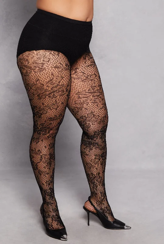 Plus Size Floral Fishnet Tights