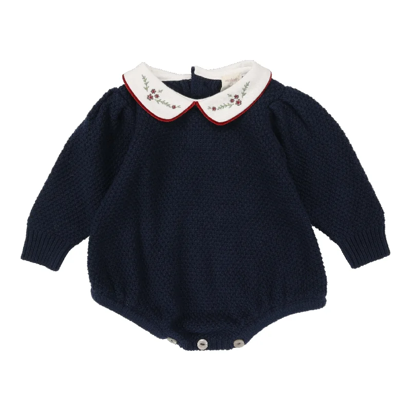 ANALOGIE NAVY KNIT EMBROIDERED COLLAR ROMPER [FINAL SALE]