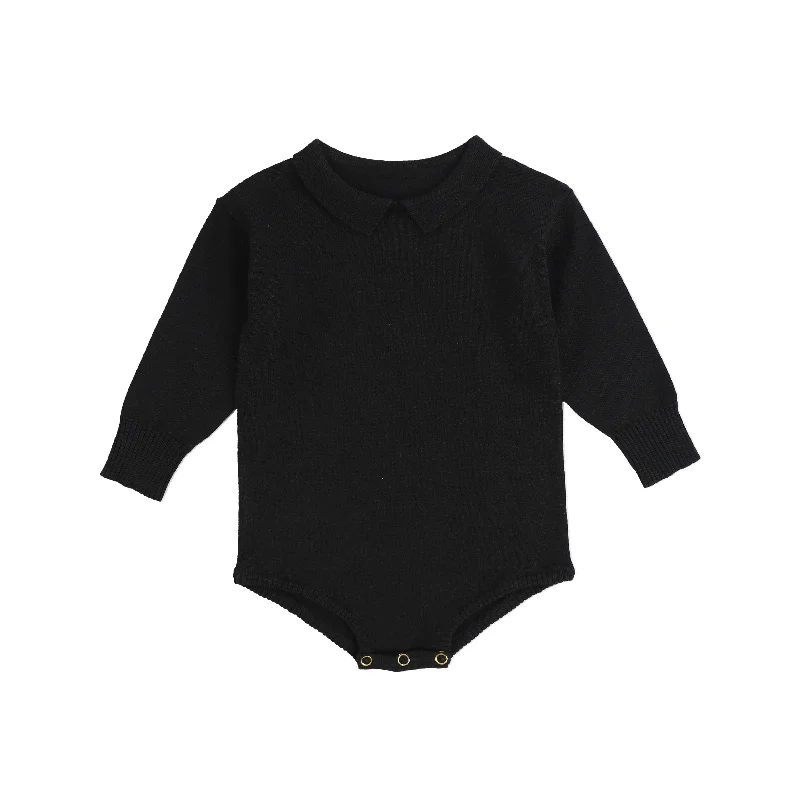 Bamboo Black Knit Collared Bodysuit [Final Sale]