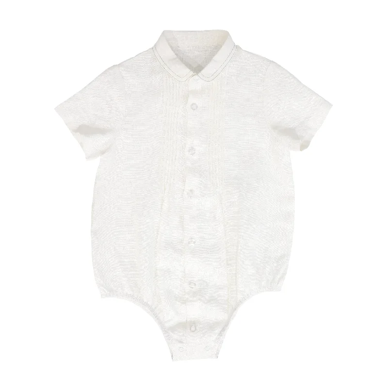 LE BOURDON IVORY/MINT PLEATED BUTTON DOWN ROMPER [FINAL SALE]