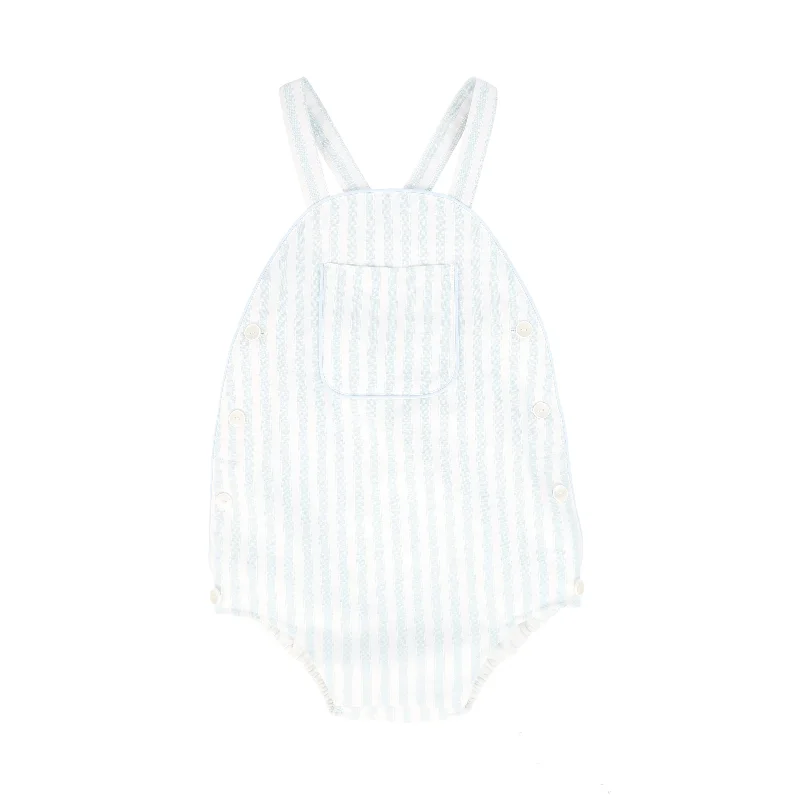 LE BOURDON BLUE/WHITE PIQUE OXFORD WIDE STRIPE ROMPER [FINAL SALE]