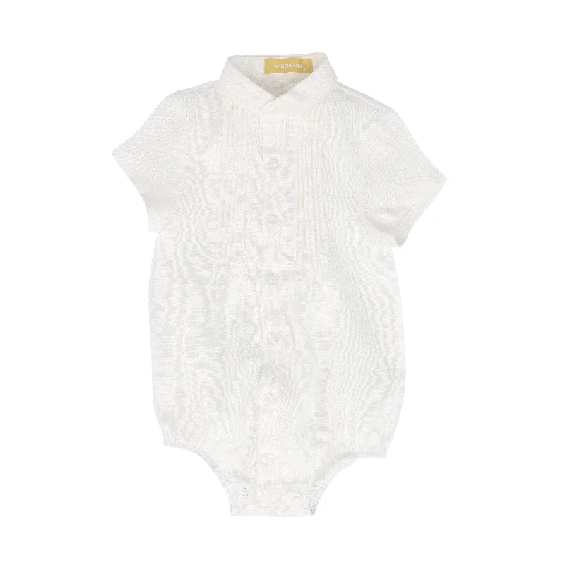 LE BOURDON IVORY PLEATED BUTTON DOWN ROMPER [FINAL SALE]