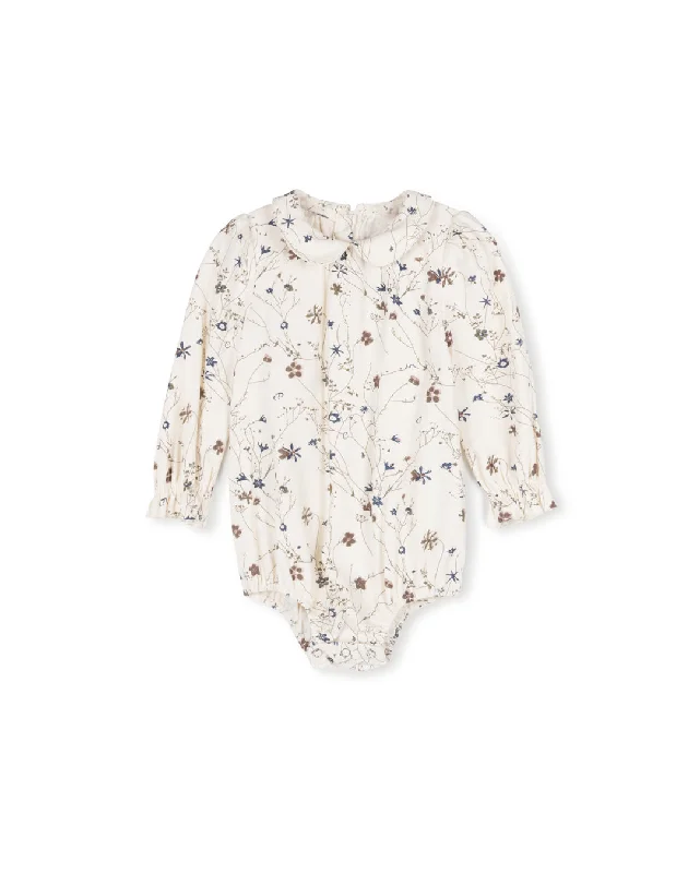 ONE CHILD CREAM/BROWN FLORAL PETER PAN COLLAR ROMPER [FINAL SALE]