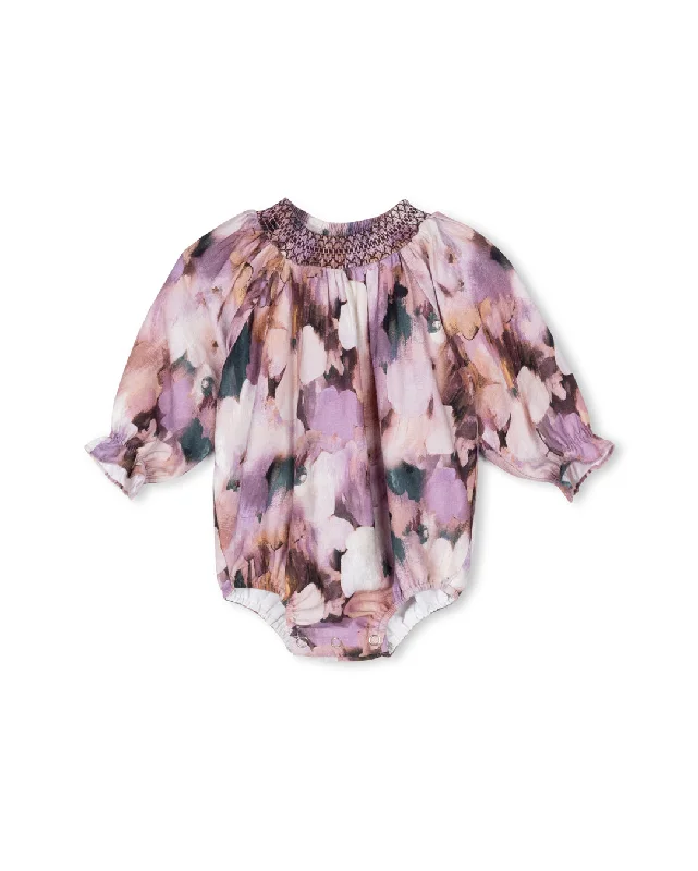 ONE CHILD LAVENDER FLORAL SMOCKED ROMPER [FINAL SALE]