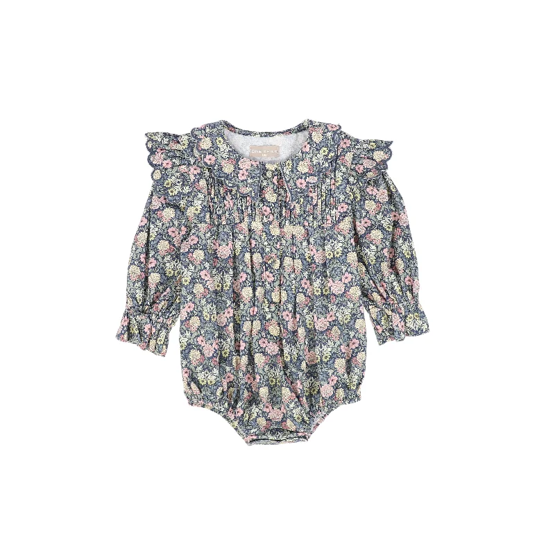 ONE CHILD PINK/GREEN FLORAL SCALLOP TRIM ROMPER [FINAL SALE]