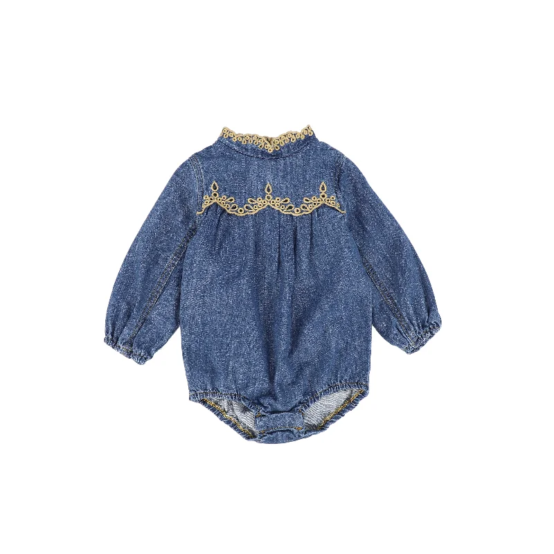 PHIL AND PHOEBE DENIM EMBROIDERED EYELET ROMPER [FINAL SALE]