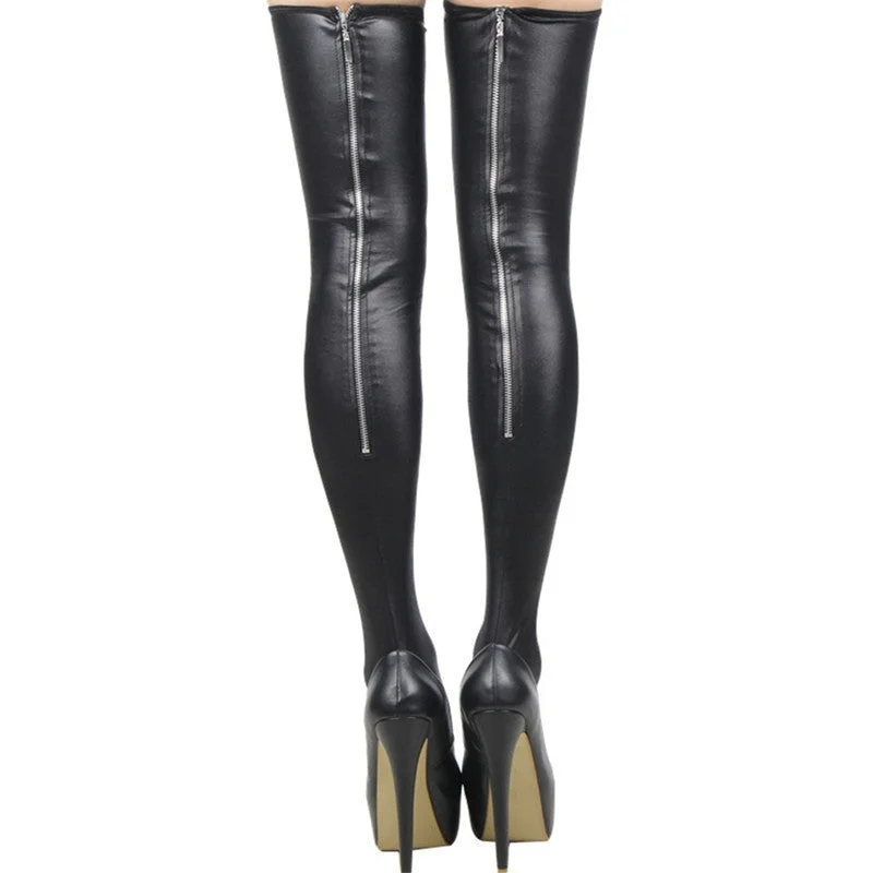 Sexy wetlook Zipper Stockings Leg Wear Women Clubwear PVC Latex Stockings Faux Leather Fetish Costumes hot Erotic Bodystocking