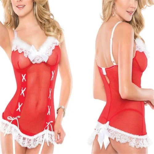 Sexy Women Christmas Sheer Crotchless Stockings Dress