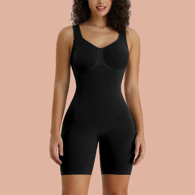 SHAPERX Wide Starps Mid-Thigh Bodysuit Tummy Control Shapewear Seamless Sculpting Body Shaper