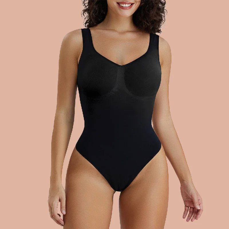 SHAPERX Wide Strap Seamless Sculpting Thong Body Shaper Tummy Control Bodysuit