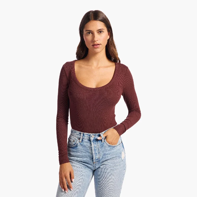 Slinky Rib Long Sleeve Bodysuit | Black Cherry