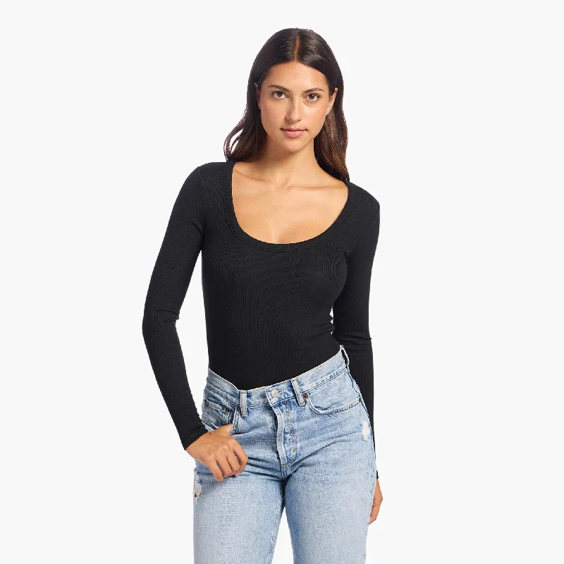 Slinky Rib Long Sleeve Bodysuit | Black