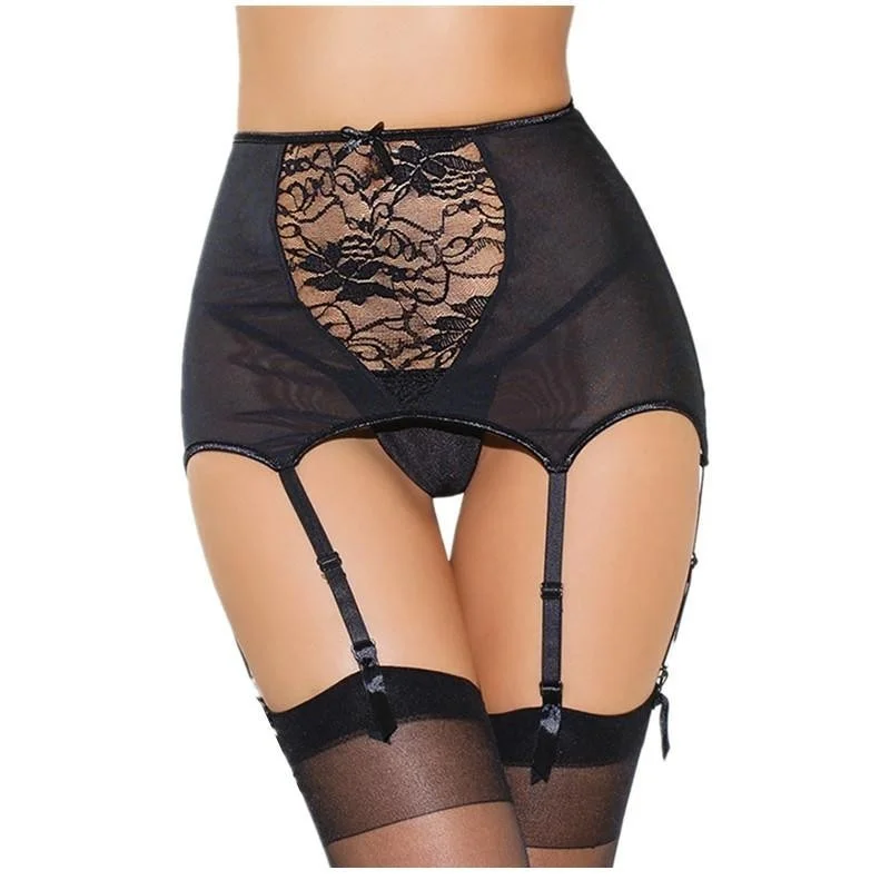 Wholesale hook eye in back sexy lingerie women underwear lace Good quality mesh garter belt with 6 straps for stocking XXXL SW92